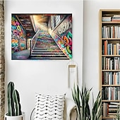 billige kunsttepper-Graffiti Bygning Trapper Henger Tapestry Veggkunst Stor Tapestry Mural Dekor Fotograf Bakgrunnsdekkende Teppe Gardin Hjem Soverom Stue Innredning
