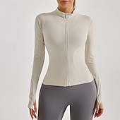 رخيصةأون تي شيرتات وبلوزات بدون أكمام للجري-نسائي تيشيرت للجري سحاب كم طويل تي شيرت فضفاض ملابس الرياضة لون سادة سريع جاف متنفس تمرين نادي رياضي المشي الركض ملابس رياضية ألبسة رياضية أسود مشمشي كوفي