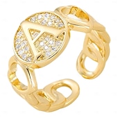 voordelige Geschenken-gepersonaliseerde letterring, cadeau voor moeder, 18k vergulde koperen ring, glad hartontwerp, verstelbare open band met zirkoon, stijlvolle en veelzijdige sieraden voor vrouwen