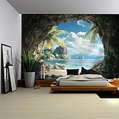 Недорогие пейзаж гобелен-Грот с видом на море Тапонижения Wall Art Большая гобеленовая роспись Декор фотографии Фон плед занавеска Декор для дома спальни гостиной