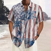 economico Piante tropicali-Per uomo Albero di Cocco Bandiera Americana Piante Tropicali Camicia casual Camicia hawaiana estiva Camicia con Bottoni Manica Corta Hawaiano Resort Vacanza Abbigliamento mare Estate Primavera Collo