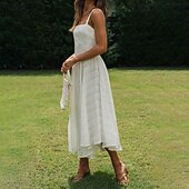 economico Abiti di Laurea-Per donna Abito Midi Abito Bianco Abito da laurea Abito Sottoveste Moda Compleanno Ferie Data Vestibilità regolare Semplice Senza Maniche Spalline sottili Bianco Estate