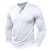 cheap Casual Henley Tee-Men&#039;s Henley Shirt Tee Top Long Sleeve Solid Color Fashion Daily Buttons Henley Outdoor Street Causal Summer Army Green Black White Henley T-Shirt