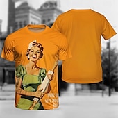 preiswerte Oberteile-T-Shirt-Ärmel Retro Poster Retro-Mädchen Grafik Für Herren Erwachsene Maskerade 3D-Druck Urlaub Party