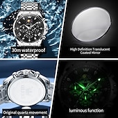 abordables Relojes de Cuarzo-OLEVS 3653 Reloj para Hombre Reloj de Cuarzo Reloj Cronógrafo Multifuncional para Hombre Impermeable a 30M Luminiscente Fase Lunar Reloj de Acero