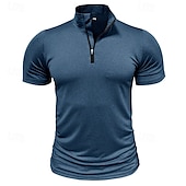 economico magliette di base-Per uomo Maglietta Manica Corta Maniche Corte Collo alla coreana Zip a un quarto Estate Primavera Tinta unica Semplice Sport Essenziale Con zip Vacanza Streetwear Casuale Blu chiaro Nero Bianco