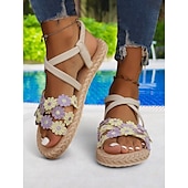 economico Infradito da Vacanza-sandali floreali boho da donna – ballerine con cinturini e fiori ricamati colorati per l&#039;estate, la spiaggia e lo stile casual all&#039;aperto