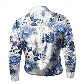 halpa Miesten satiinipaita-Pääsiäinen Miesten Kukkapainatus Lily Kukat Satiini paita Pukupaita Button Up paita Pitkähihainen Muoti rento Loma Pyhäpäivä Kesä Kevät Syksy Sänkyjen avaus Kauluspaidat 3D-tulostus Valkoinen