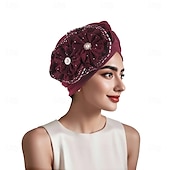 abordables Fascinators-Coiffure Mélange Polyester / Coton Chapeau souple Turbans Mariage Église Avec Perlage Paillettes Casque Couvre-chef