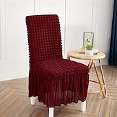 baratos Capa para Cadeira de Jantar-capas para cadeiras de jantar, capa elástica para cadeira removível e lavável capa para cadeira sala de jantar cor sólida xadrez pequeno com saia capas para cadeiras de banquete poliéster