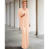 olcso Anya nadrágkosztümje-Jumpsuit  Nadrágruha 3 részes Ara anyának Formális esküvői vendég Elegáns Nagy méretű Kötés beleértve Ékkő nyak Padlóhosszú Chiffon Csipkével Ujjatlan Egyszínű 2025 ingyenes egyedi méret
