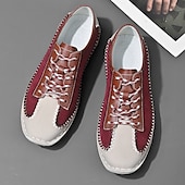 economico Sneakers da uomo-scarpe casual da uomo con lacci fatte a mano color bordeaux e grigio – scarpe da passeggio in pelle vintage