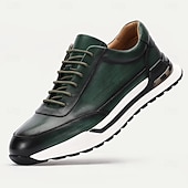 billiga Premium sneakers i läder-herrskor i premiumkohud i mörkgrönt och svart, snygg sportig design för vardagligt och aktivt slitage