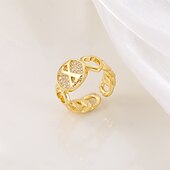 voordelige Geschenken-gepersonaliseerde letterring, cadeau voor moeder, 18k vergulde koperen ring, glad hartontwerp, verstelbare open band met zirkoon, stijlvolle en veelzijdige sieraden voor vrouwen
