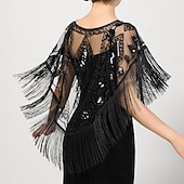 cheap Shawls &amp; Wraps-Retro Vintage Roaring 20s 1920s Scarf Wrap Shawls The Great Gatsby Flapper Girl Sequins Tassel Fringe Fancy Dress Women&#039;s Carnival Wedding Evening Party Masquerade Adults&#039; Shawl