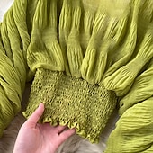 levne Oblečené topy-Dámské Halenka Šifonové topy Bez vzoru stylové Dlouhý rukáv Nahoře nabírané Do V Crop Tops Dovolená Jdeme ven Nabírané šaty Černá Bílá Fialová Trávová zelená Jaro