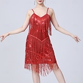 cheap Practice Dresses-Latin Dance Dress Tassel Pure Color Splicing Women's Performance Training Sleeveless High Polyester