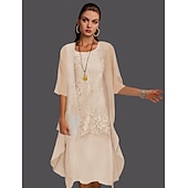 economico Con giacca-Abito madre della sposa a due pezzi per matrimoni in spiaggia elegante scollo tondo lunghezza tè in chiffon con pizzo senza maniche giacca abiti con applicazioni 2025 taglia personalizzata gratuita