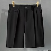 baratos Calças de Vestir Curtas-Homens Calção Shorts sociais Bermudas Pregueado Cintura elástica Perna reta Tecido Conforto Sem Ferro Comprimento do joelho Escritório O negócio Diário Moda Roupa de rua Preto Marron