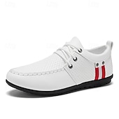 billiga Herrsneakers-Vita sportiga snörskor för män med ventilerande mesh och rödrandiga accent, perfekta för fritidskläder och sportaktiviteter