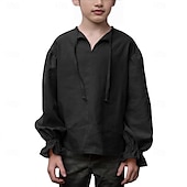 cheap Tops-Retro Vintage Medieval Renaissance Shirt Pirate Viking Lace up Solid Color Boys Pirate Halloween Carnival Children&#039;s Day Vacation Casual Daily LARP Kid&#039;s Shirt Spring &amp; Summer