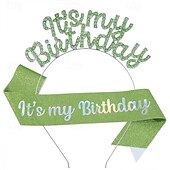 voordelige Verjaardagsfeest Benodigdheden-verjaardagsfeestje modieuze verjaardagsversieringen 2-delige set voor meisjes en vrouwen hoofdband en sjerp met &#039;it&#039;s my birthday&#039; verkrijgbaar in meerdere kleurencombinaties