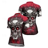 cheap Women&#039;s Jerseys-Women&#039;s Cycling Jersey Short Sleeve Bike Tee Tshirt Jersey with 3 Rear Pockets Mountain Bike MTB Breathable Quick Dry Anatomic Design Wicking Wine Red Black Red Skull Sports Clothing Apparel