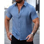 economico camicia da uomo con bottoni-Per uomo Camicia Camicia Estiva Camicia casual Camicia da Spiaggia Camicia con Bottoni Nero Bianco Verde chiaro Blu Kaki Manica Corta Semplice Bavero Vacanza Camicia hawaiana Abbigliamento Misto