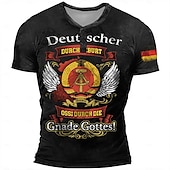 tanie Śmieszne słowa-Niemiecki Szanuj Szczęśliwego Nastroju T-shirt Henley Koszulka T-shirt Graficzna Skrzydła Henley Czarna Granatowa Krótki Rękaw Plus Size Codzienne Koszule Knopf-Niedrogi Projektanta Lato