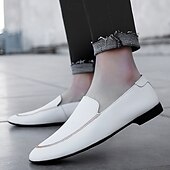 levne Pánské nazouváky a mokasíny-pánské plesové boty - bílé nazouvací mokasíny z umělé kůže s elegantním designem pro svatby a formální události