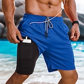 cheap Casual Shorts-Men&#039;s Lined Shorts Athletic Shorts 2 in 1 Board Shorts Swim Shorts Shorts Drawstring Side Pockets Elastic Waist Plain Quick Dry Holiday Going out Gym Vacation Sports Black White Micro-elastic