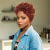 abordables Perruques de qualité supérieure-Perruque Synthétique Frisé Jerry Tissage bouclé Coupe Pixie Coupe Asymétrique Fabriqué à la Machine Perruque 10 pouces A1 Cheveux synthétiques Femmes Classique Dégradé de couleur Cheveux Mèches