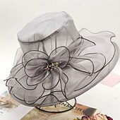 cheap Party Hats-Hats Organza Sun Hat Holiday Tea Party Horse Race Cocktail Elegant Vintage Cute With Feather Floral Headpiece Headwear