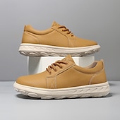 abordables Baskets-Baskets décontractées en cuir beige pour homme avec design à lacets - parfaites pour le confort au quotidien et les activités de loisirs