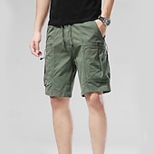 baratos Clássico-Homens Bermuda Cargo Calção Shorts de verão Com Cordão Cintura elástica Bolso multi Tecido Conforto Vestível Comprimento do joelho Ao ar livre Esporte Diário Moda Casual Preto Vinho