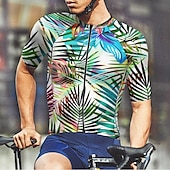 お買い得  メンズジャージ-男性用 サイクリングジャージー 半袖 バイク Tシャツ ジャージー 3つのリアポケット付き マウンテンサイクリング 高通気性 速乾性 人間工学デザイン ウィッキング フォレストグリーン ダークブルー ダークグリーン リーフ柄 スポーツ 衣類