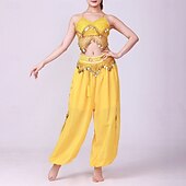お買い得  ラテンダンスウェア-ラテンダンス 上着 ゴールドコイン ピュアカラー スプライシング 女性用 性能 訓練 ノースリーブ ハイウエスト ポリエステル