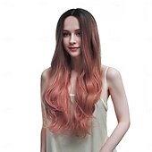 お買い得  トレンドの合成ウィッグ-人工毛ウィッグ ウェーブ アシメントリー・ヘアカット ディープパーティー 機械製 かつら 28 インチ A1 合成 女性用 ミドル部 弾性ある 快適 ピンク