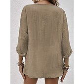 preiswerte Hemden-Damen Hemd Baumwoll-Leinen-Hemden Knopfleiste Bluse Einfach Basic Modern Langarm V Ausschnitt Normale Oberteile Täglich Ferien Knöpfe Rosa Blau Purpur Grün Khaki Sommer