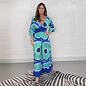 billige grafisk jumpsuit-Dame Store størrelser Kjeledresser Romantikk Grafisk 3/4 ermer Klokke Bred Bukseben V-hals Trykt mønster Daglig Helg Løstsittende Rosa Blå Oransje Sommer