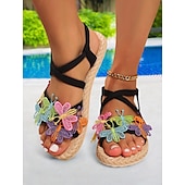 economico Infradito da Vacanza-sandali floreali boho da donna – ballerine con cinturini e fiori ricamati colorati per l&#039;estate, la spiaggia e lo stile casual all&#039;aperto
