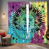 halpa Pimennysverho-RETRO ABSTRAKTI MANDALA AURINKO JA KUU ISOLAHKOTOULOS ULKOBALCONI KESKUSTELUTILA OLOHUONE KOTIKORISTUS 2-KOSKETUS 3D DIGITAALINEN PRINTTAUS REIKÄTUNNUSVERHO