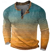 baratos Geométrico-Homens Gráfico Gradiente Camisa Waffle Henley Estilo casual Estilo Clássico Manga Longa Impressão 3D Moda Designer Básico Ao ar livre Diário Primavera &amp; Outono Azul Laranja Marron Cinzento Henley