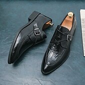 baratos Formal-sapatos formais masculinos estilo monge em couro sintético com padrão de crocodilo brilhante, design elegante com fecho de fivela para eventos empresariais e formais