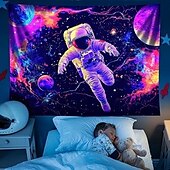 お買い得  ブラックライトタペストリー-ブラックライトタペストリー 輝く 暗闇で光る パーティーUV反応する 惑星 宇宙 宇宙飛行士 トリッピーな霧の自然風景 吊るすタペストリー 壁アート リビングルーム 寝室用壁画