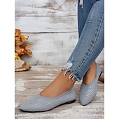 abordables Sandalias planas de mujer-Zapatos planos con punta puntiaguda y cristales Flyknit para mujer: elegantes y brillantes zapatos sin cordones para ocasiones especiales y uso diario.