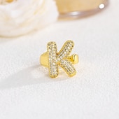 cheap Gifts-Personalized Letter Ring, Gift for Mom, 18K Gold Plated Adjustable Ring, Copper with Zircon, Open Band Initial Ring, Elegant and Stylish Jewelry for Women