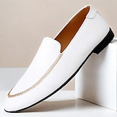 levne Pánské nazouváky a mokasíny-pánské plesové boty - bílé nazouvací mokasíny z umělé kůže s elegantním designem pro svatby a formální události