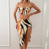 billiga Bikiniset-Dam Badkläder Bikini Tre delar Baddräkt Öppen rygg Hög midja Tropisk Standkläder Geometrisk U-hals Ärmlös Baddräkter
