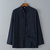 economico Casual da lavoro-Per uomo Camicia camicia di lino Maglietta informale Camicia con bottoni Camicia di cotone Liscio Da mare Per eventi Nero Bianco Blu marino Cachi Manica lunga A fascia Estate Primavera Abbigliamento